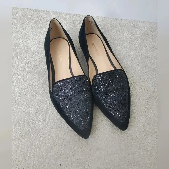 Nine West pointy toe flat sparkle black - Picture 1 of 10